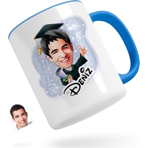 Personalized Men 'S Graduated Caricature Of Blue Mug Bardak-1