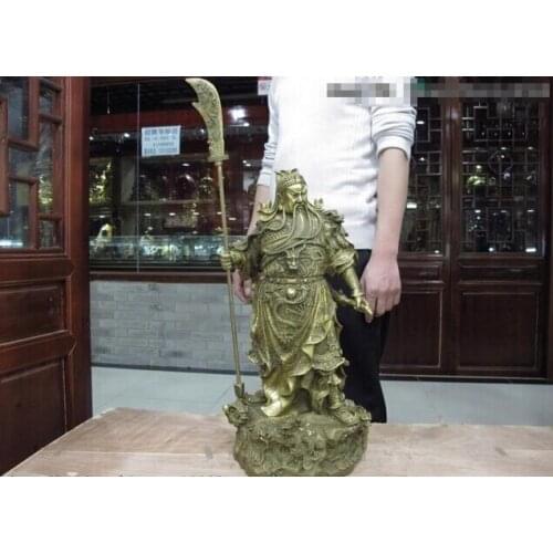 Song voge gem S0493 21 China Brass Copper Guan Gong GuanYu Nine Dragon Hold Sword Warrior God Statue