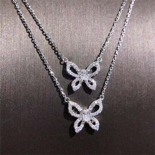 Butterfly Shape Diamond Pendant Real 925 Sterling Silver Party Wedding Pendants Necklace For Women Charm Engagement Jewelry Gift