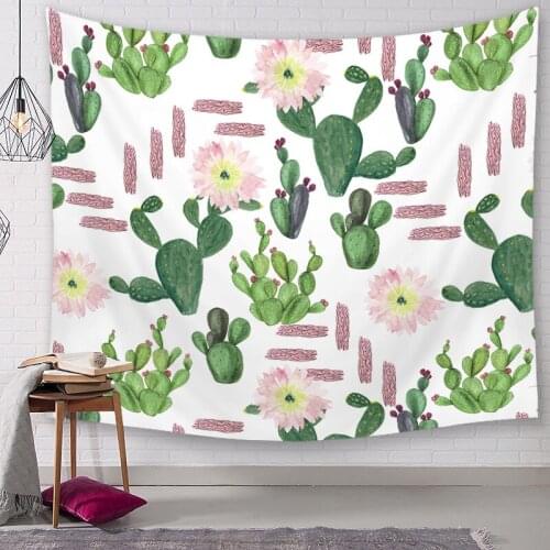 Plant Tapestry Cartoon Cactus Pink Flower for Livingroom Photography Wall Decor