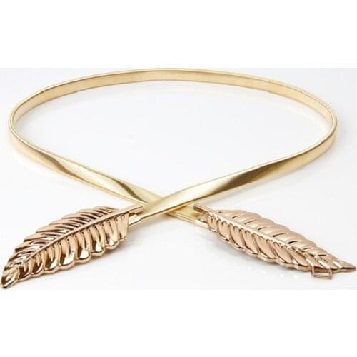 Women Belts Leaf Shape Belt Metal Leaves Cummerbund Clasp Front Stretch Waistband Gold Silver Color Elastic Waist Belt Plus Size