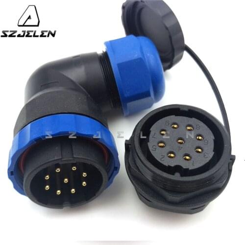 SD28TA-ZM, 9 pin Waterproof Connector Plug and Socket, IP68, 9pin Panel Mount Male and female connectors, 90 degree elbow plug