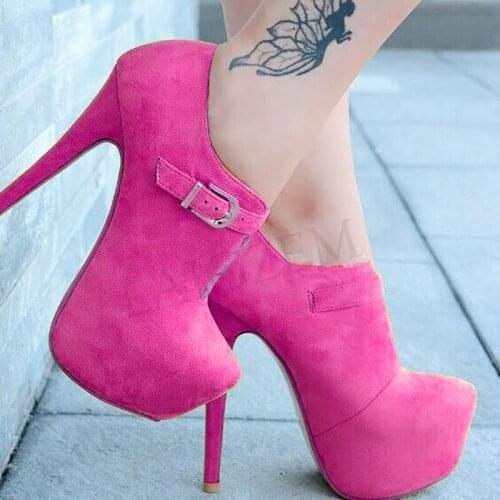 SEIIHEM SUPER Women Ankle Platform Boots Faux Suede High Heels Short Booties Mujer Ladies Shoes Woman Botas Size 43 44 47 50 52