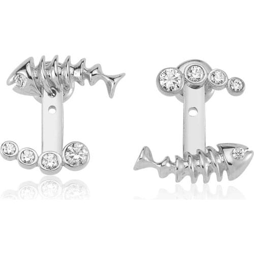Valori Jewels Sparkly Fish, Zirconia White Gemstone, Rhodium Plated, Sterling Silver Earrings