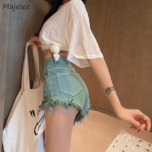 Summer Casual Fly Pocket Korean Button High Denim Ulzzang Loose Sexy Shorts Ins Women Vintage Style Streetwear Chic Waist Ripped