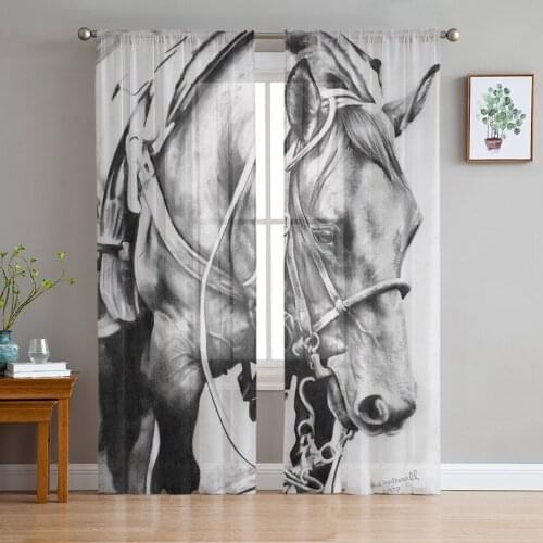 Animal Horse Tulle Curtains for Bedroom Modern Voile Curtains Home Decoration Window Curtains