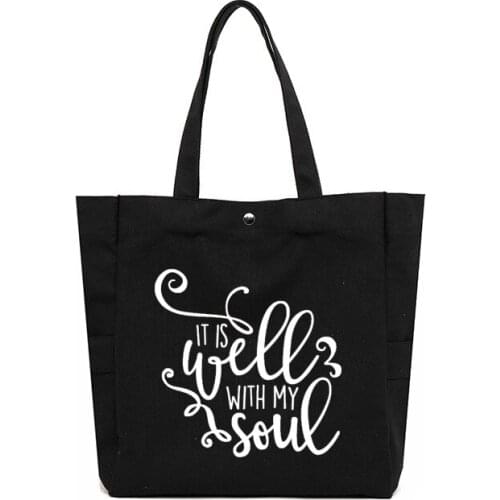 Funny Tote Bag Work Bag Gift for Friends Well With My Soul Printed Canvas Beach Bag Large Capacity High Quality