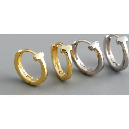 Enosola 925 Sterling Silver Fashion Korean Minimalist Letter T Hugging Earrings for Women Men Punk Rock Ear Nose Ring Jewelry