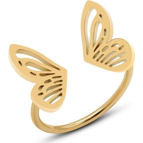 RHYSONG Stainless Steel Butterfly Statement Index Finger Gold Ring For Women Aesthetic Bague Korean Fashion Jewelry No Allergy