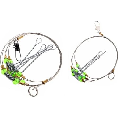 10Pcs Fishing Hooks Anti-Winding Swivel String Sea Fishing Hook Steel Rigs Wire Leader Fish Hooks(5 Steel Wires&4 Steel Wires)