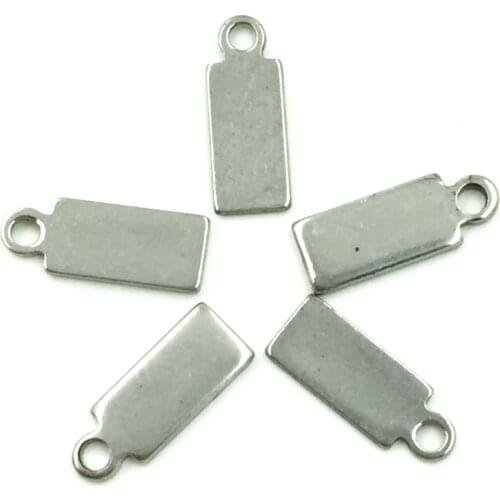 100Pcs Stainless Steel Rectangle Blank Stamping Tags Charms Pendants Silver Tone Jewelry Making 10.5x4mm
