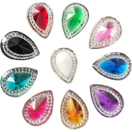 100PCS Resin 13*18mm Drop Double Color Crystal Gem Flatback Rhinestone Ornaments DIY Wedding Appliques Crafts SD31*2