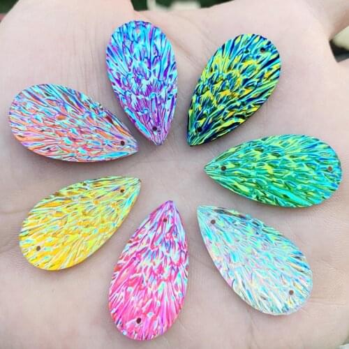 105pcs 15*29mm AB Color Sew On Rhinestones 2Holes buttons Shiny Drop Resin Rhinestone Crystals Stones For DIY Wedding HE00