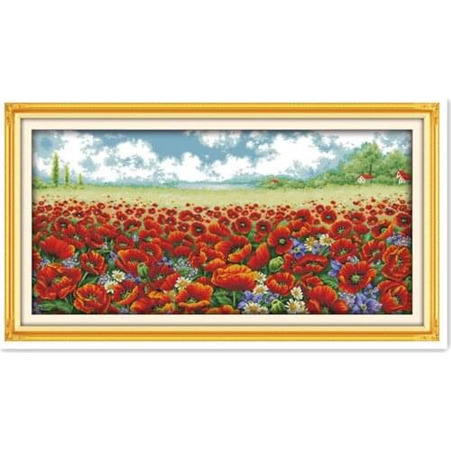 14/16/18/27/28 Poppies sea large-scale manual needlework live embroidery cross-stitch painting plants flower embroidery