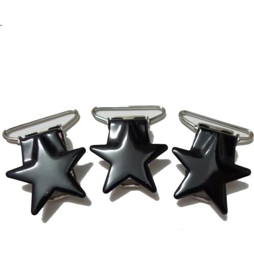 25pcs 1'' 25mm #01 Black Color Enamel Star Shape Pacifier Clips/Suspender Clips