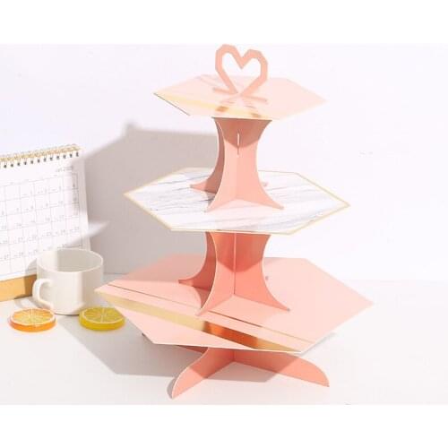 3 Layer Paper Cake Stand Pedestal Dessert Holder Cupcake Candy Display Rack Bakeware Birthday Wedding Party Decoration