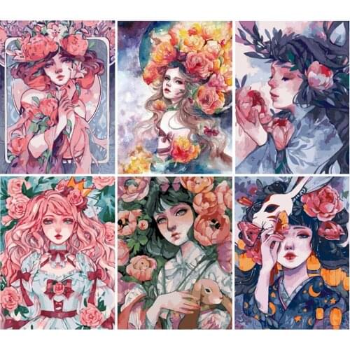 5D Diy Full Square Round Diamond Painting Girl Diamond Embroidery Portrait Mosaic Flower Handicraft