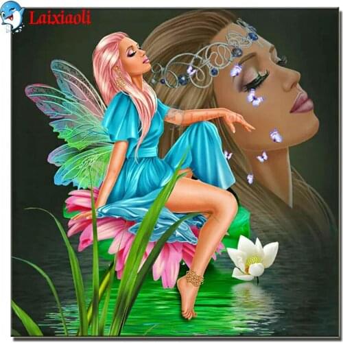 Fantasy goddess 5d diy diamond painting fairy girl with flower full Square Round drill rhinestone embroidery mosaic Home Decor