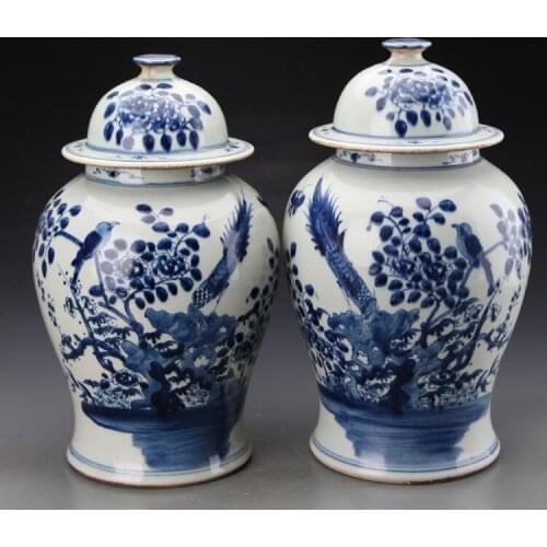 Antique Blue And White Flower And Bird Pattern temple jar Porcelain temple jar Jingdezhen collection ceramic jar vase