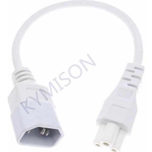 White IEC 320 C14 Male Plug to C5 Female Power Adapter Cable C5 PDU PSU Power Extension Cord 3x0.75mm Square 0.3m
