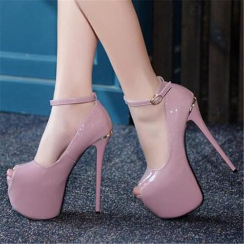 Sexy word buckle sandals women 2020 summer new PU 16CM Thin High Heels Peep Toe waterproof Party Wedding shoes for woman white