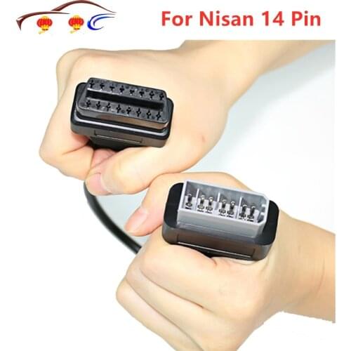 For Nisan 14 Pin Male To 16 Pin Female OBD2 OBDII Diagnostic Tool Adapter Extension Connector Cable 14PIN OBD2 40cm OBD Cable