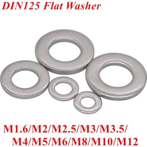 DIN125 304 stainless steel M1.6 M2 M2.5 M3 M3.5 M4 M5 M6 M8 M10 Flat Washers A2 Plain Machine washer Ring Gasket
