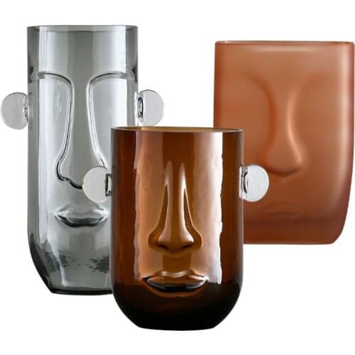 European Simple Flower Vase Creative Face Glass Flower Arrangement Living Room Desktop Art Ornaments Flower Vase Home Decoration