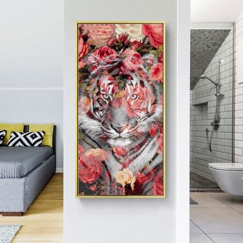 HUACAN 5D DIY Diamond Painting Tiger Full Square/Round Drill Diamond Embroidery Cross Stitch Animal Mosaic Flower Wall Art Decor