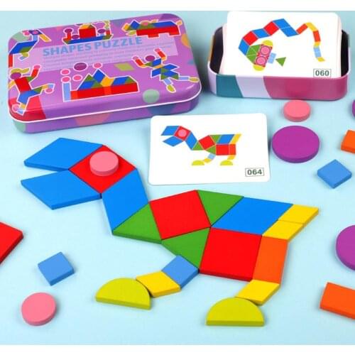 Intellectual Wooden Tangram Puzzle with Geometric Pattern Animal Shape Pzzle Mntessori Kids Educational Toys for Children Gift