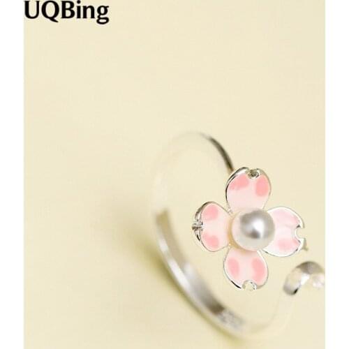 Four-leaf Clover Pearl Ring Open Finger Rings For Women 100% 925 Sterling Silver Rings Jewelry 2019 HOT SELL