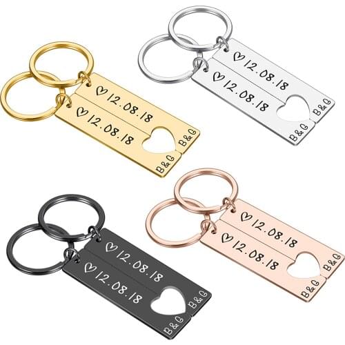 2Pc Customized Couple Keychain Personalized Custom Name Date Lovers Keyring Anniversary Pinky Promise Valentine Day Jewelry Gift