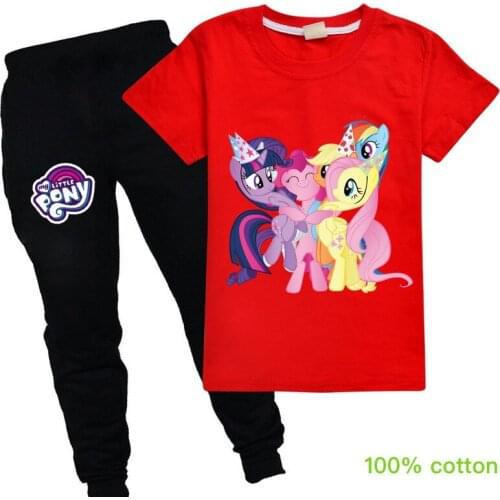 Set cartoon My Pony Little cotton short-sleeved T-shirt top + trousers casual fashion in the big childrens clothing summer suit
