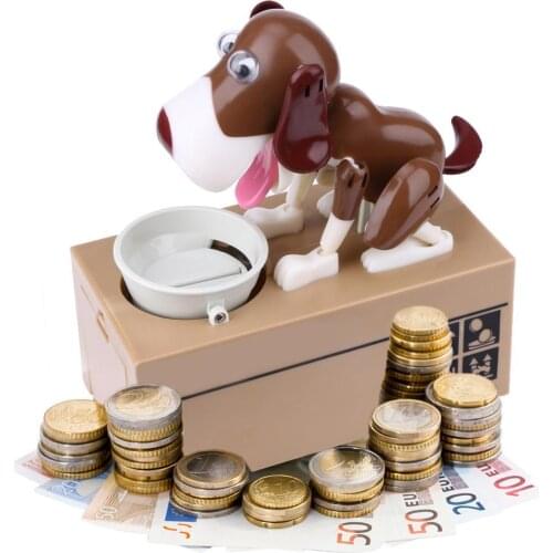 Puppy Piggy Bank Hungry Eating Dog Coin Money Saver Saving Box Choken Robotic Money Box for Kids Birthday Gift
