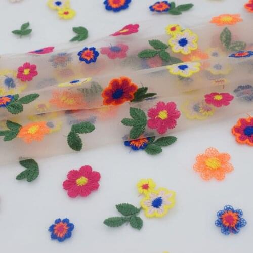 Colorful floral mesh embroidery lace fabric for dress ткань sewing telas por metro tela tissu ткани african tissus au metre DIY