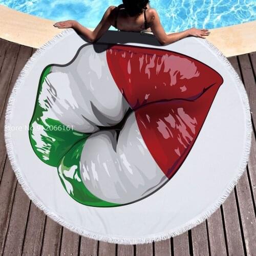 Summer Round Beach Towel Red Lips Tapestry Bath Shower Towels Net Red Necessary Photo Props Bikini Cover Up Toalla Playa