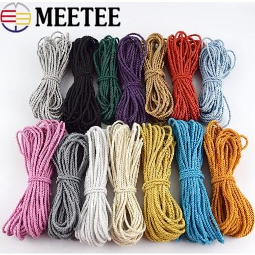 Meetee 10Meters 3mm Polyester Braided 3 Strand Twisted Rope Cords Thread DIY Jewellry Cushion Pillow Bag Decor Accessories CD006