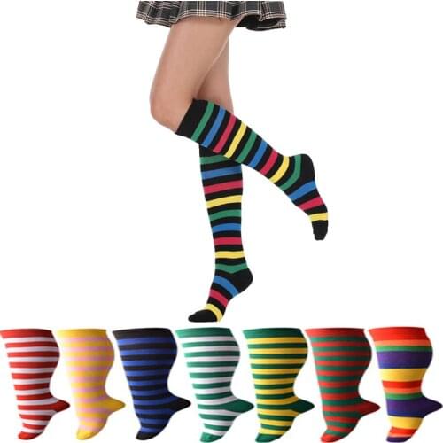Fashion Colorful Striped Sexy Knee High Socks Women Cotton Thigh High Compression 2020 Womens Long Socks Female Over Knee Socks
