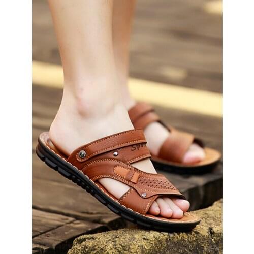 Mens Sandals 2021 Leather Sandals Breathable Leisure mens Summer Sandals Slippers Sandals Amphibious Tide Beach Shoes