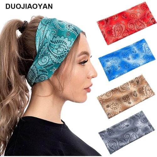 DUOJIAOYAN 2021 New Female Fashion Color Elastic Hair Band Accessories Print Wide Paisley Pattern Headband For Women