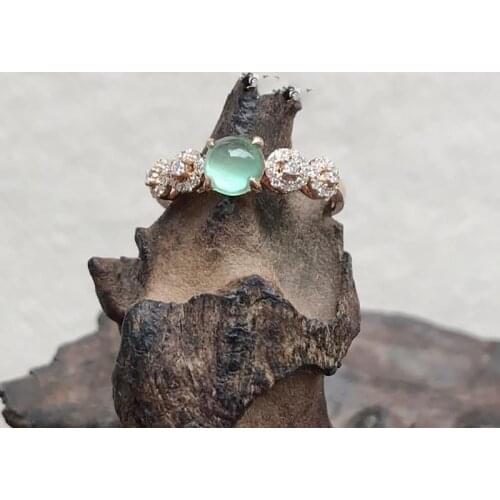 New original prehnite smooth diamond-set opening adjustable ring luxury sparkle designer craft charm ladies silver jewelry