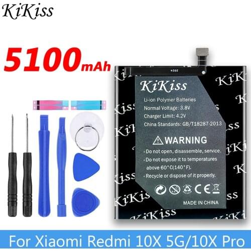 Original KiKiss for Xiao Mi 5100mAh BM4S Phone Battery for Xiaomi Redmi 10X 10 X 5G/ Redmi 10X Pro 10XPro 5G Phone Bateria