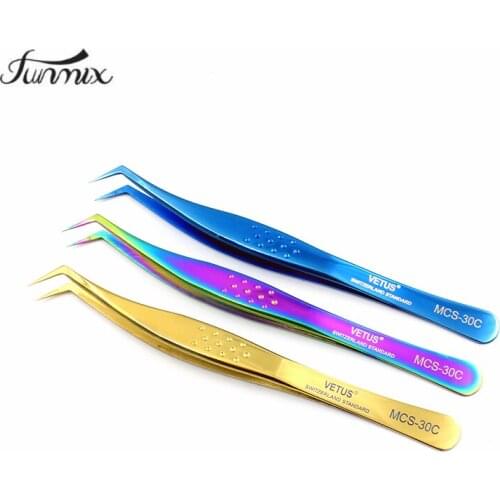 VETUS MCS30C colorful Eyelash tweezers Convex surface Eyelash Extension Tweezer No Magnetism Anti Static