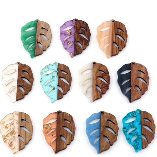 DoreenBeads Resin & Wood Effect Pendants Leaf Natural Multicolor Charms DIY Making Earrings Jewelry Gifts 3.7cm x 2.8cm, 3PCs