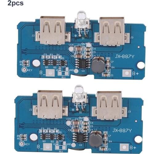 2Pcs Boost Module 3.7V to 5V Step-Up Power Module 2A Dual-USB with LED Light for 18650 Lithium Battery