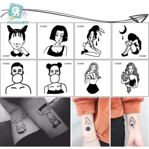 Rocooart CC Tattoo Little Vintage Old School Style Sexy Girls Women Black White Face Temporary Tattoo Sticker Body Art Fake Taty