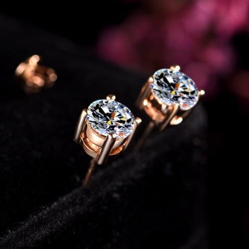 Luxury Female 8mm Round Stone Earrings Rose Gold Wedding Earrings For Women Vintage Double Stud Earrings