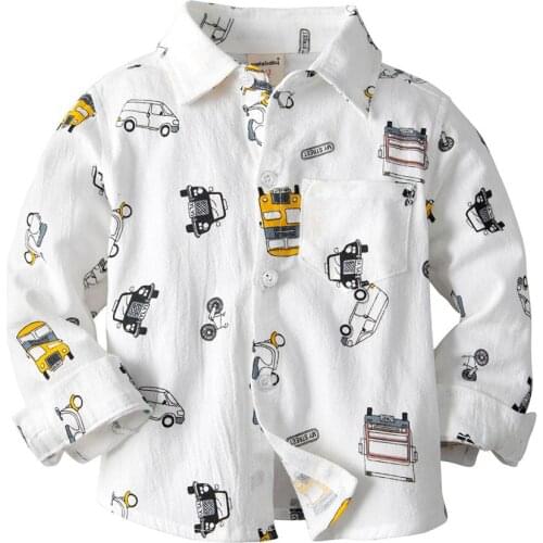 VTOM Baby Boys Shirts Kids Clothes Children Turn Down Collar Long-sleeved Top Baby Boys Cartoon Shirts Kids Clothing XN62