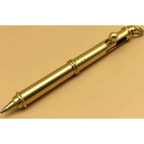 Handmade Mini Bolt Shaped Brass Pen Solid Portable Pocket Copper Pendant Ballpoint Pen Tactical Pen Self Defense EDC