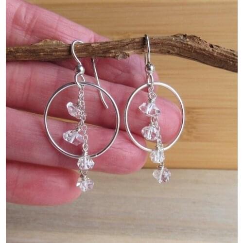 Diamond Earrings, Silver Hoop Earrings, Drop Earrings, Diamond Nugget Earrings